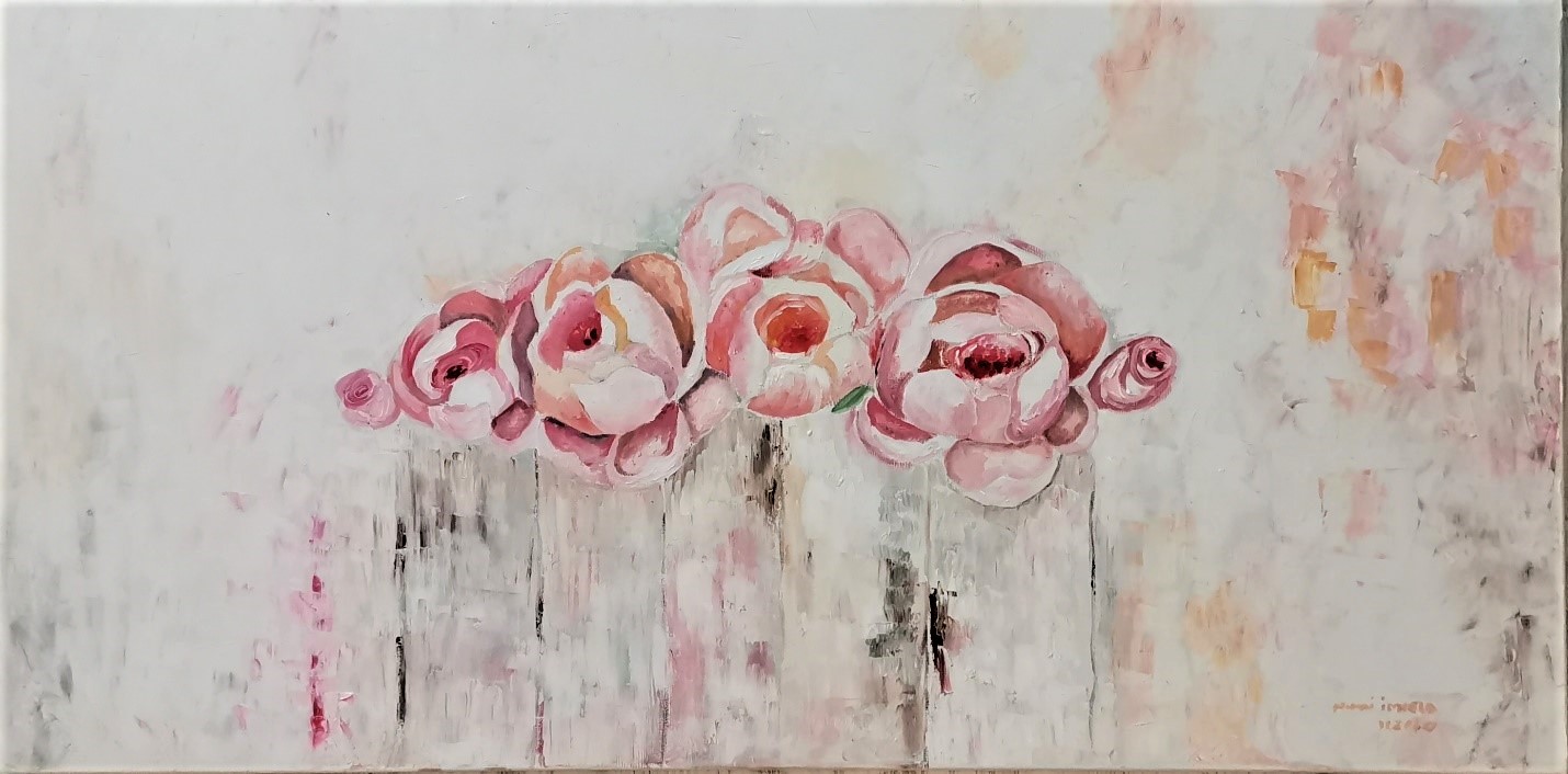 Whispering Blooms — A Serenade of Roses — Oil on canvas, palette knife by Adriana Ionela Mihai