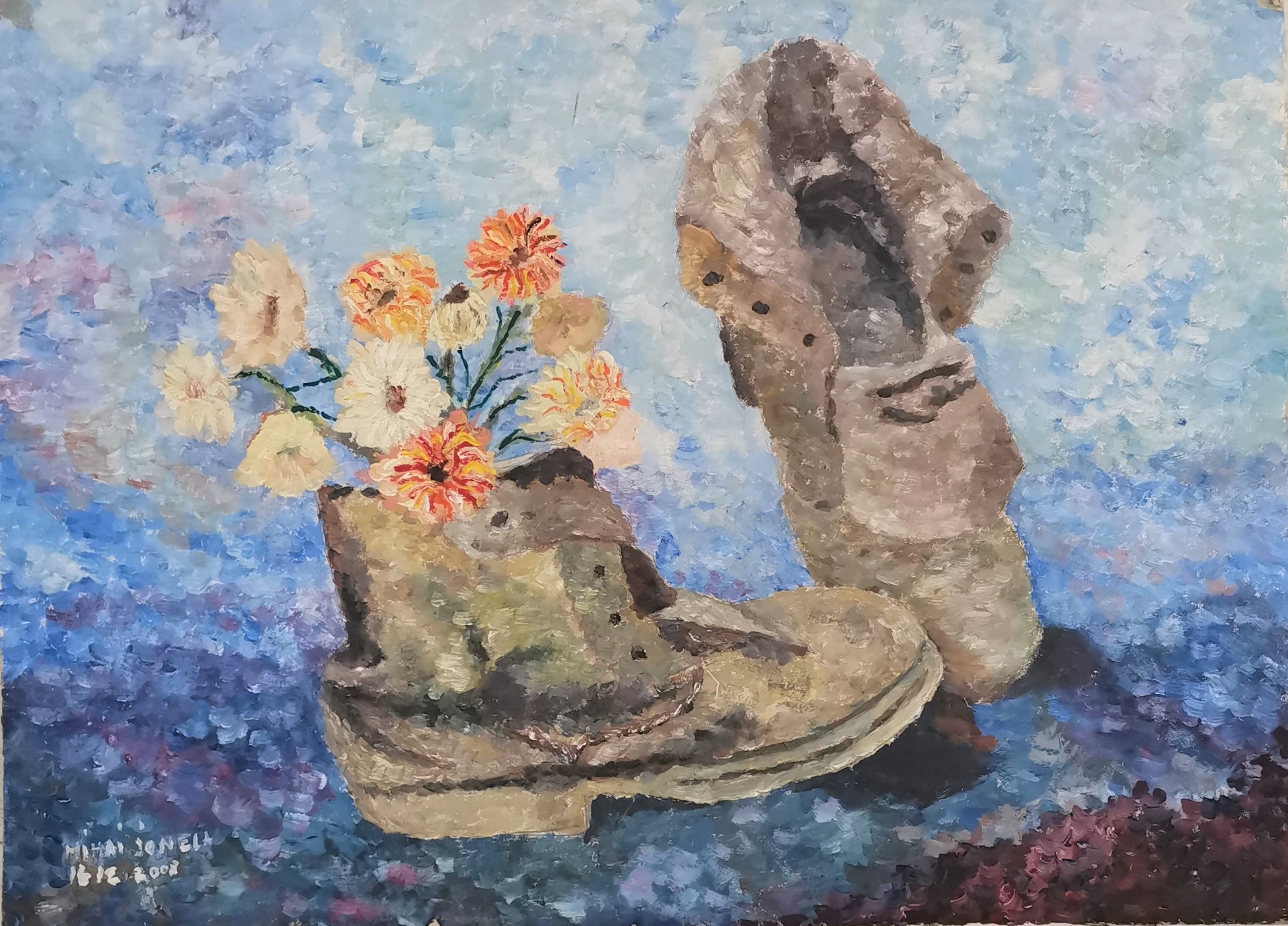 Grandpa's Boots — A Journey Through Memories — Oil on canvas by Adriana Ionela Mihai