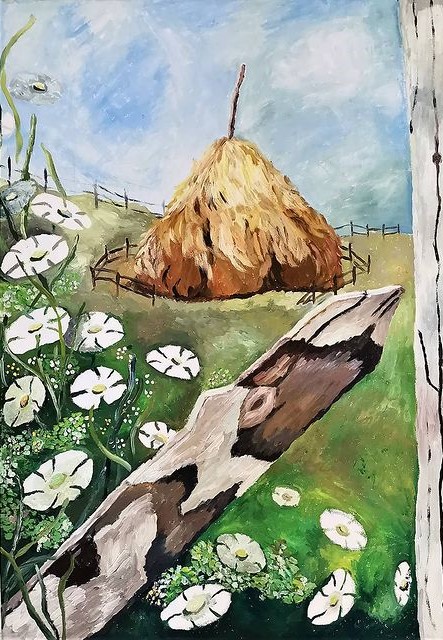 Rural Symphony — Haystacks of Romania's Hills — Oil on canvas by Adriana Ionela Mihai